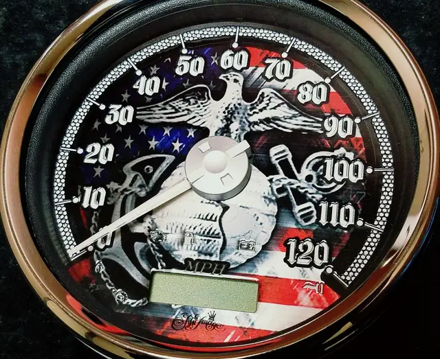 Custom Harley-Davidson speedometer faceplate for a modified bike