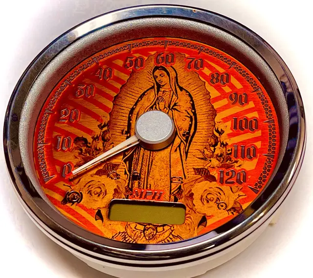 Orange custom Harley gauge face and speedometer upgrade